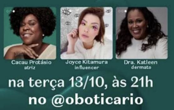    Bate-papo sobre skincare reúne Cacau Protásio, Joyce Kitamura e a dermatologista dra. Katleen Conceição nesta terça (13)