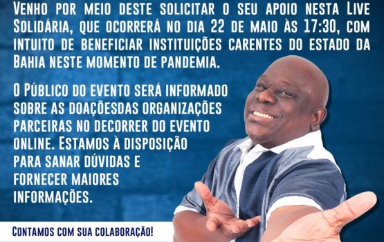O cantor Ninha estará fazendo uma Live, no dia 22 de maio, e  precisa do apóio de empresários